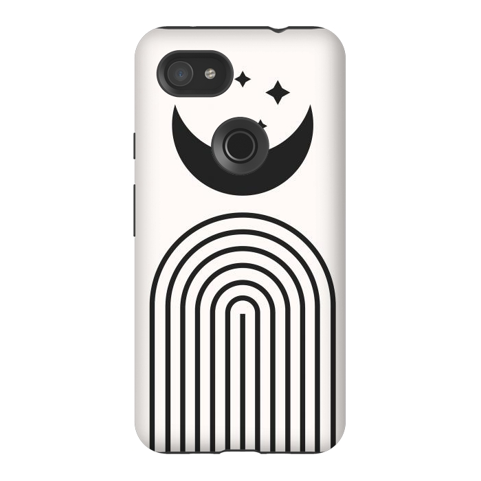 Pixel 3AXL StrongFit Midcentury Rainbow Moon Black by ArtPrInk