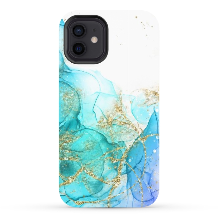 iPhone 12 StrongFit Alcoho ink Painting With Gold Fake Glitter Elements by ArtsCase