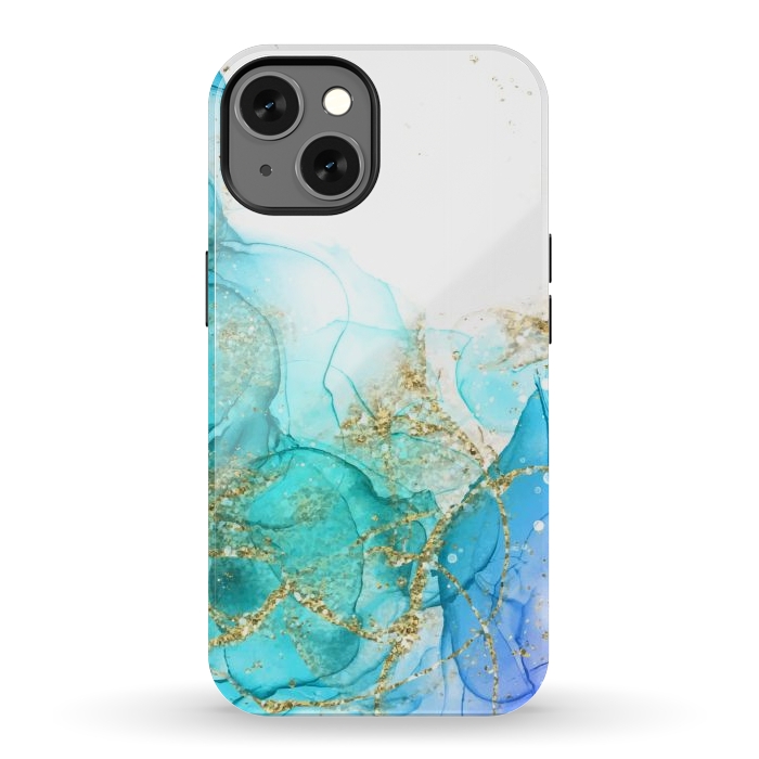 iPhone 13 StrongFit Alcoho ink Painting With Gold Fake Glitter Elements by ArtsCase