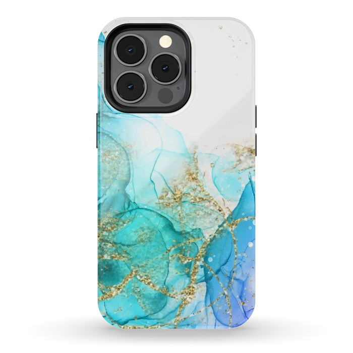 iPhone 13 pro StrongFit Alcoho ink Painting With Gold Fake Glitter Elements by ArtsCase