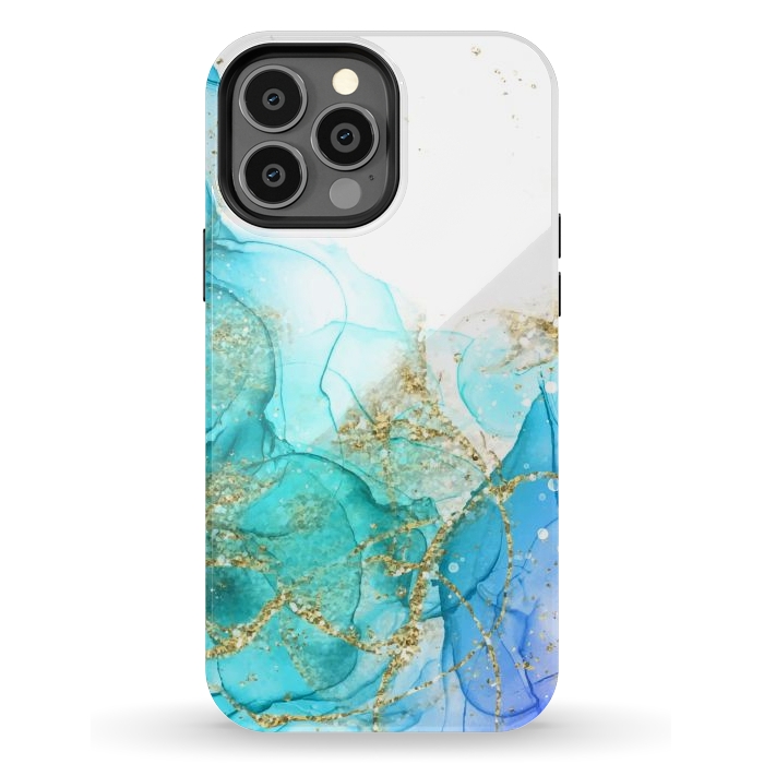 iPhone 13 Pro Max StrongFit Alcoho ink Painting With Gold Fake Glitter Elements by ArtsCase