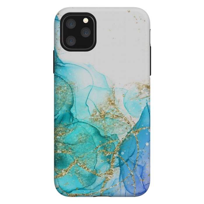iPhone 11 Pro Max StrongFit Alcoho ink Painting With Gold Fake Glitter Elements by ArtsCase