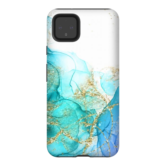 Pixel 4XL StrongFit Alcoho ink Painting With Gold Fake Glitter Elements by ArtsCase