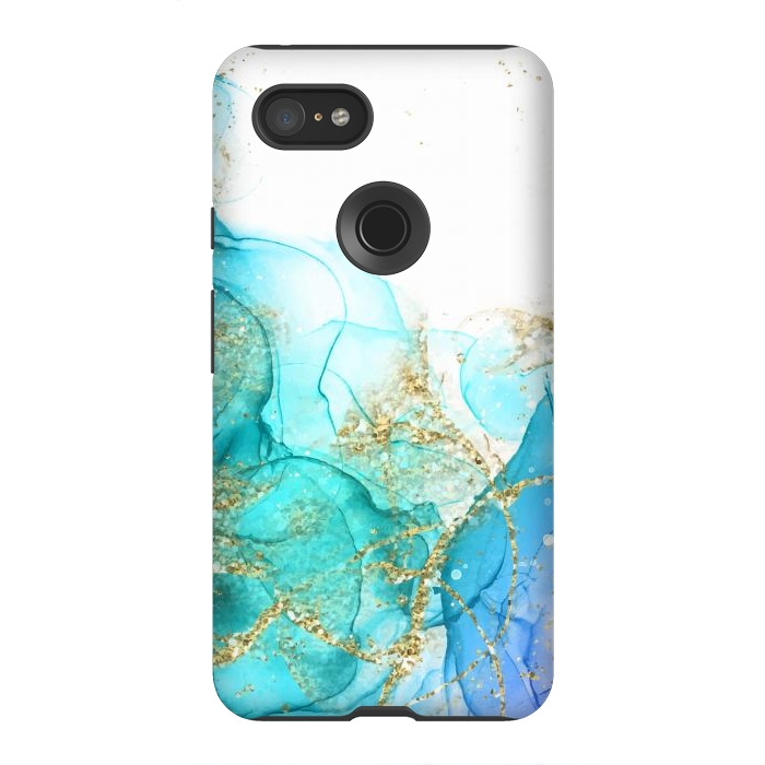 Pixel 3XL StrongFit Alcoho ink Painting With Gold Fake Glitter Elements by ArtsCase