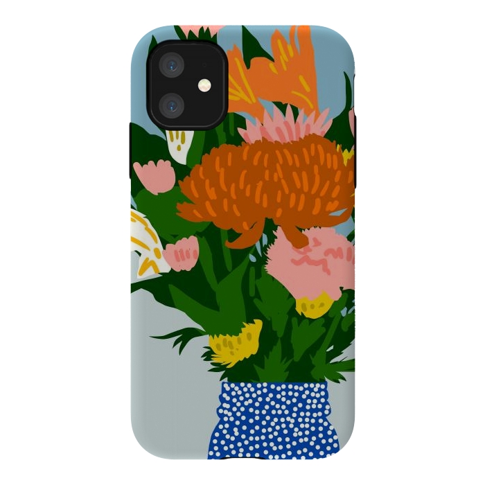 iPhone 11 StrongFit Potted Happiness | Flower Pot Botanical Floral Still Life | Eclectic Plants Modern Bohemian Décor by Uma Prabhakar Gokhale