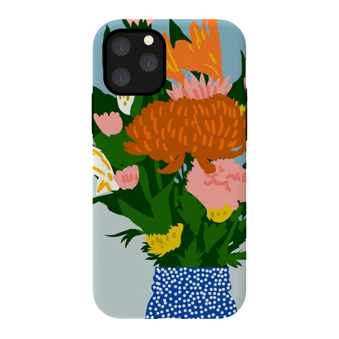 iPhone 11 Pro StrongFit Potted Happiness | Flower Pot Botanical Floral Still Life | Eclectic Plants Modern Bohemian Décor by Uma Prabhakar Gokhale