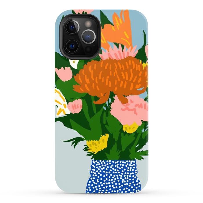 iPhone 12 Pro Max StrongFit Potted Happiness | Flower Pot Botanical Floral Still Life | Eclectic Plants Modern Bohemian Décor by Uma Prabhakar Gokhale