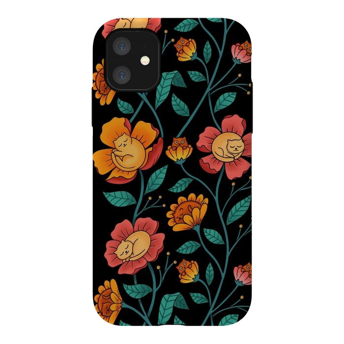iPhone 11 StrongFit Cats and Flowers by Coffee Man