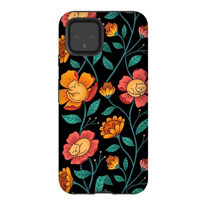 Pixel 4 StrongFit Cats and Flowers by Coffee Man