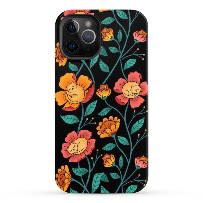 iPhone 12 Pro Max StrongFit Cats and Flowers by Coffee Man