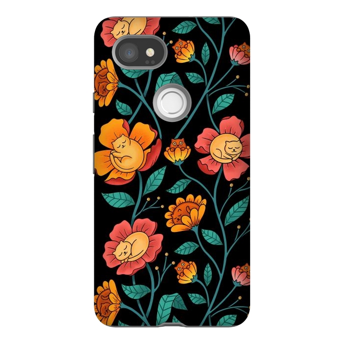 Pixel 2XL StrongFit Cats and Flowers by Coffee Man