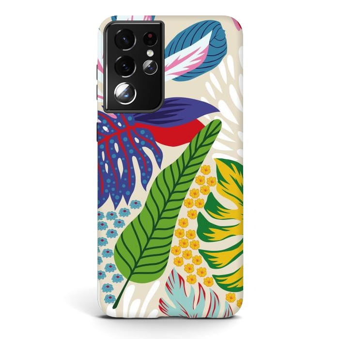 Galaxy S21 ultra StrongFit Abstract Color Tropical Leaves by ArtsCase