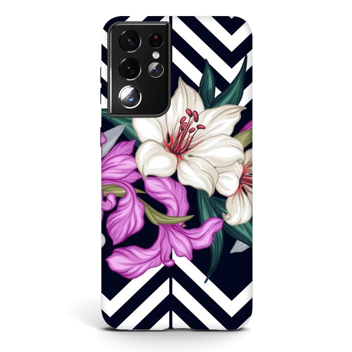Galaxy S21 ultra StrongFit Beautiful Floral with Geometric Background by ArtsCase