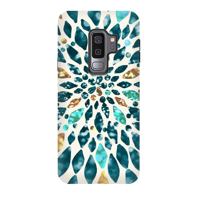 Galaxy S9 plus StrongFit Glitter Dahlia in Gold, Aqua and Ocean Green by Tangerine-Tane