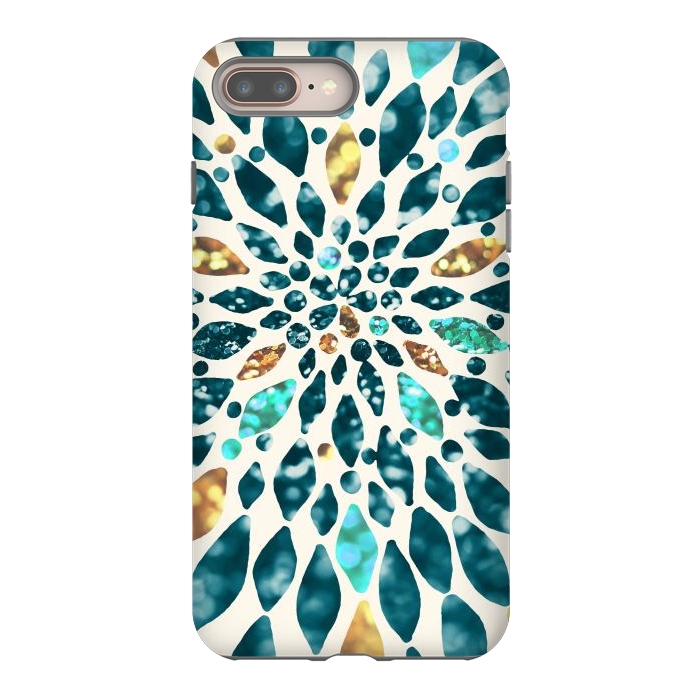 iPhone 8 plus StrongFit Glitter Dahlia in Gold, Aqua and Ocean Green by Tangerine-Tane