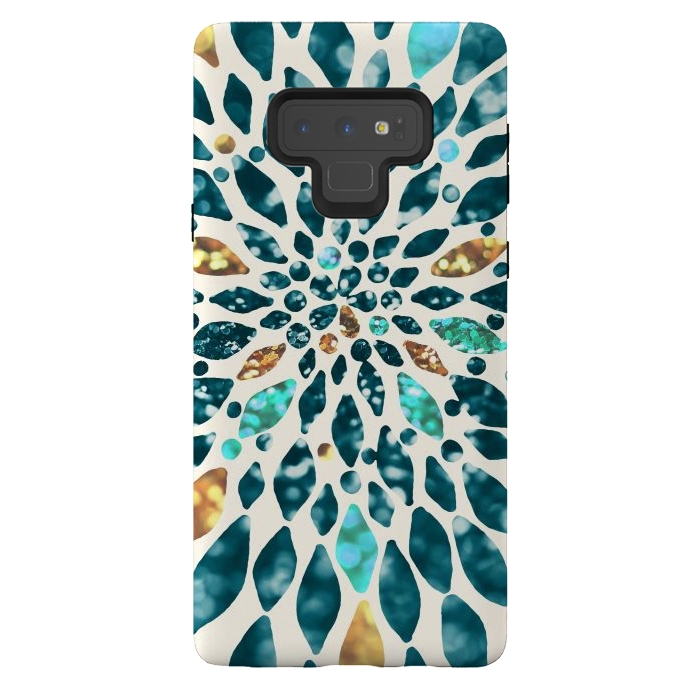 Galaxy Note 9 StrongFit Glitter Dahlia in Gold, Aqua and Ocean Green by Tangerine-Tane