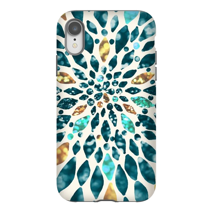 iPhone Xr StrongFit Glitter Dahlia in Gold, Aqua and Ocean Green by Tangerine-Tane