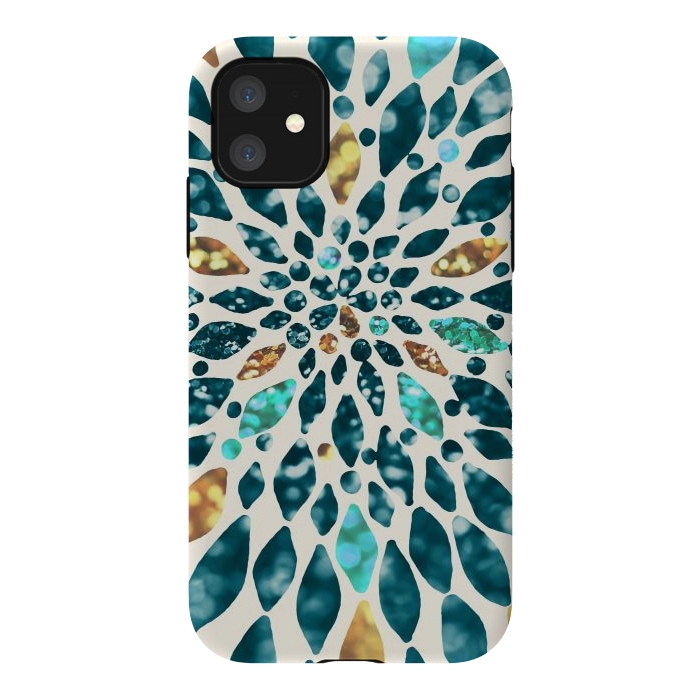 iPhone 11 StrongFit Glitter Dahlia in Gold, Aqua and Ocean Green by Tangerine-Tane