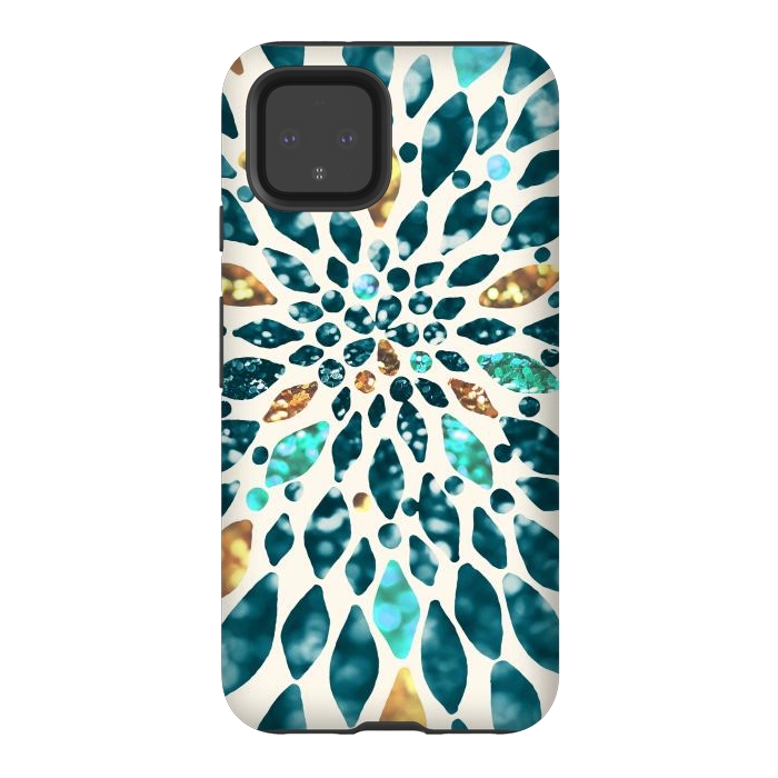 Pixel 4 StrongFit Glitter Dahlia in Gold, Aqua and Ocean Green by Tangerine-Tane