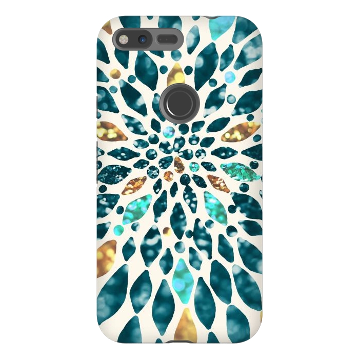 Pixel XL StrongFit Glitter Dahlia in Gold, Aqua and Ocean Green by Tangerine-Tane