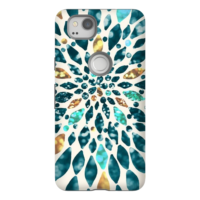 Pixel 2 StrongFit Glitter Dahlia in Gold, Aqua and Ocean Green by Tangerine-Tane