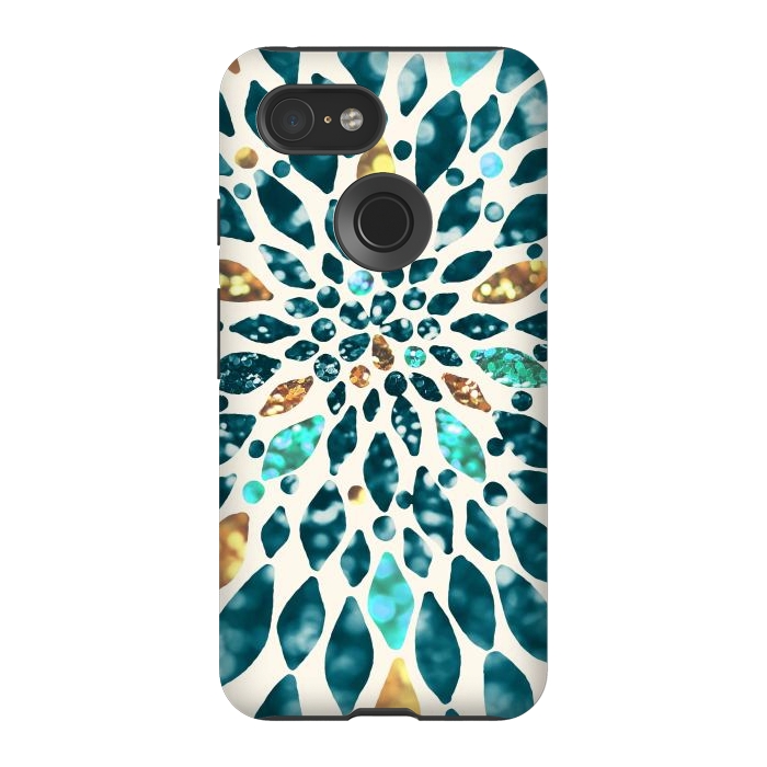 Pixel 3 StrongFit Glitter Dahlia in Gold, Aqua and Ocean Green by Tangerine-Tane