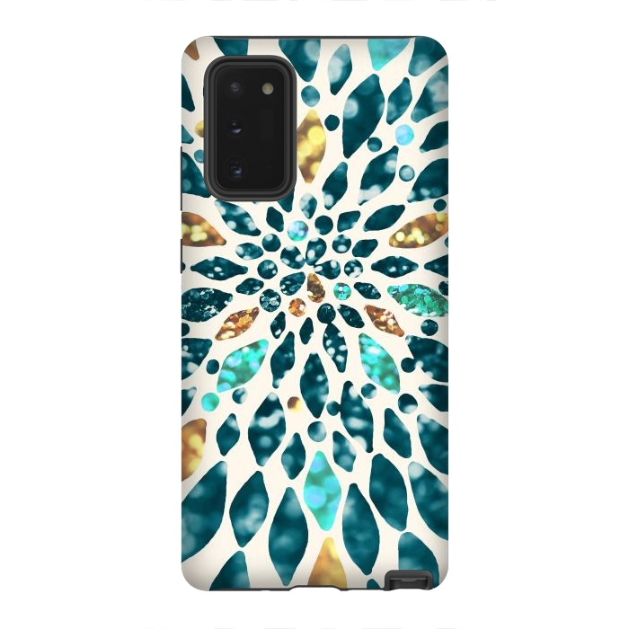 Galaxy Note 20 StrongFit Glitter Dahlia in Gold, Aqua and Ocean Green by Tangerine-Tane