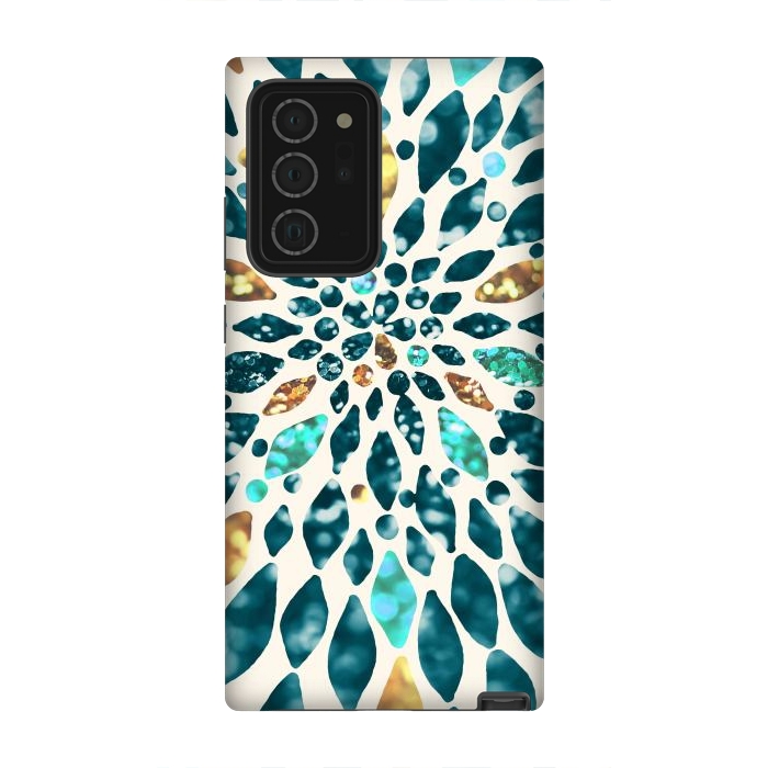 Galaxy Note 20 Ultra StrongFit Glitter Dahlia in Gold, Aqua and Ocean Green by Tangerine-Tane