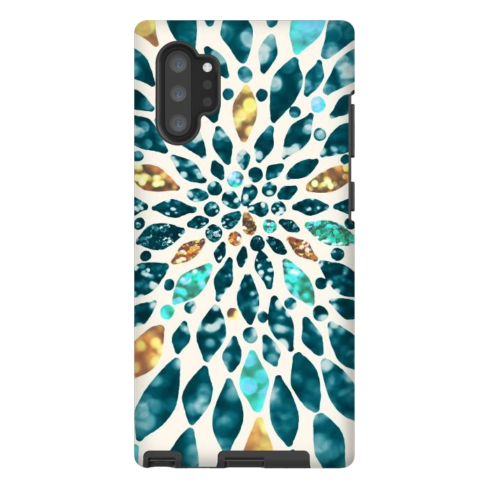 Galaxy Note 10 plus StrongFit Glitter Dahlia in Gold, Aqua and Ocean Green by Tangerine-Tane