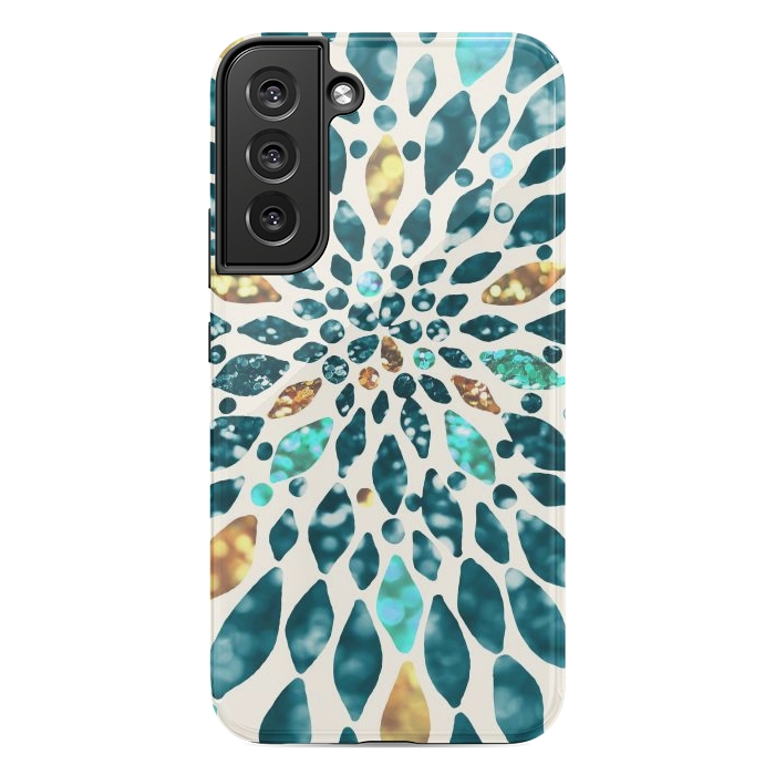 Galaxy S22 plus StrongFit Glitter Dahlia in Gold, Aqua and Ocean Green by Tangerine-Tane