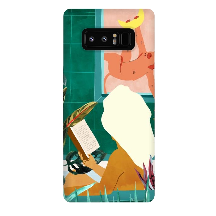 Galaxy Note 8 StrongFit Urban Jungle Bath | Tropical Modern Bohemian Woman Bathtub | Pet Monkey Wild Animals Moon Watercolor by Uma Prabhakar Gokhale