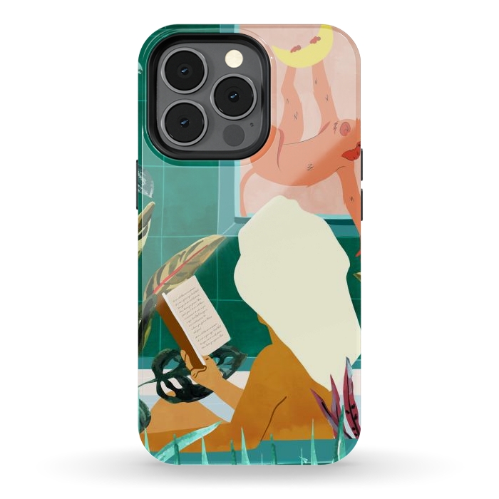 iPhone 13 pro StrongFit Urban Jungle Bath | Tropical Modern Bohemian Woman Bathtub | Pet Monkey Wild Animals Moon Watercolor by Uma Prabhakar Gokhale