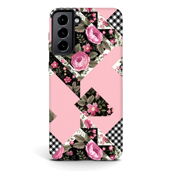Galaxy S21 StrongFit elegant roses with pink background by ArtsCase