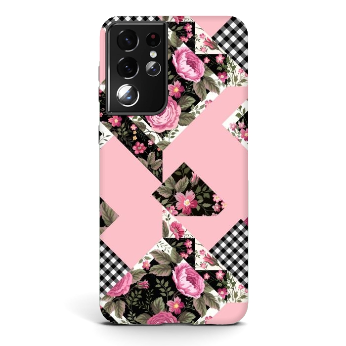 Galaxy S21 ultra StrongFit elegant roses with pink background by ArtsCase