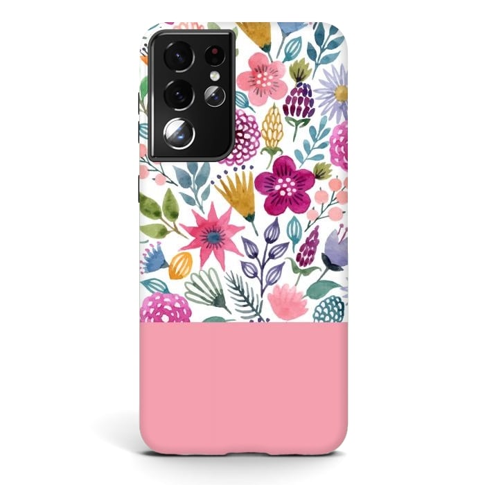 Galaxy S21 ultra StrongFit watercolor flowers for summer by ArtsCase