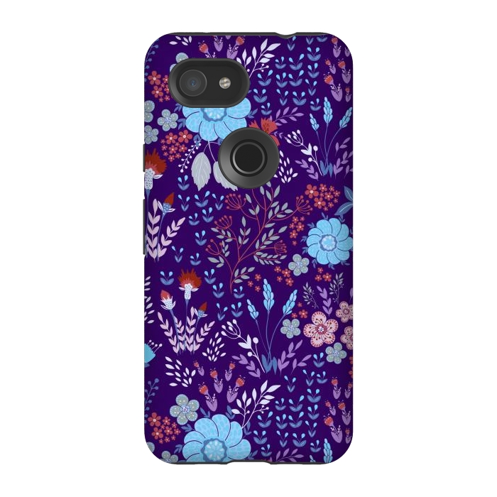 Pixel 3A StrongFit tiny flowers in cold colors by ArtsCase