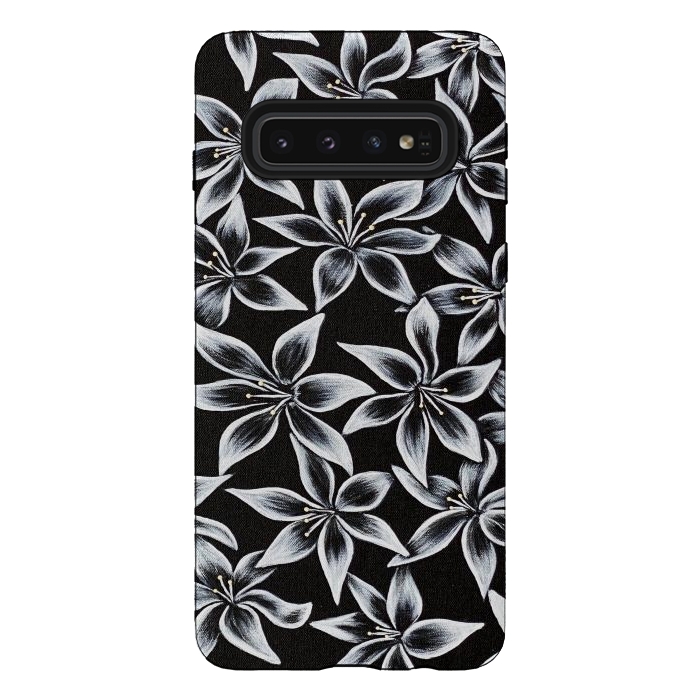 Galaxy S10 StrongFit Black & White Lily by Denise Cassidy Wood
