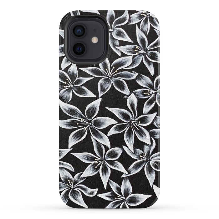 iPhone 12 StrongFit Black & White Lily by Denise Cassidy Wood