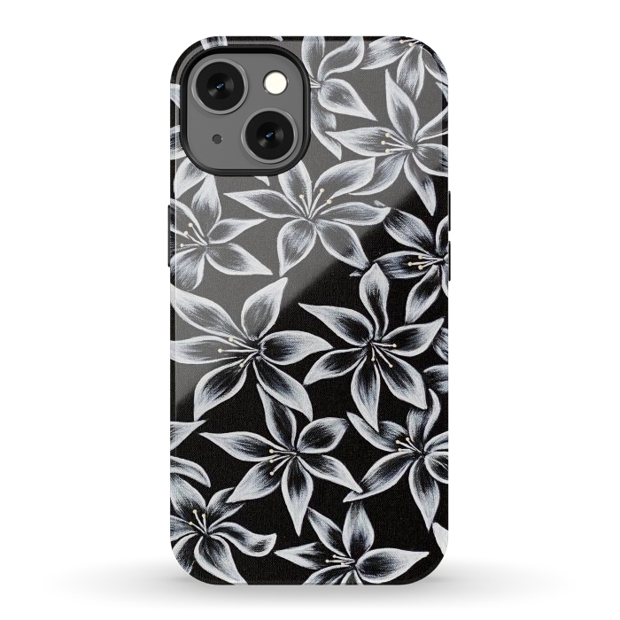 iPhone 13 StrongFit Black & White Lily by Denise Cassidy Wood