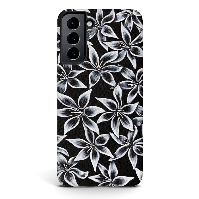 Galaxy S21 StrongFit Black & White Lily by Denise Cassidy Wood
