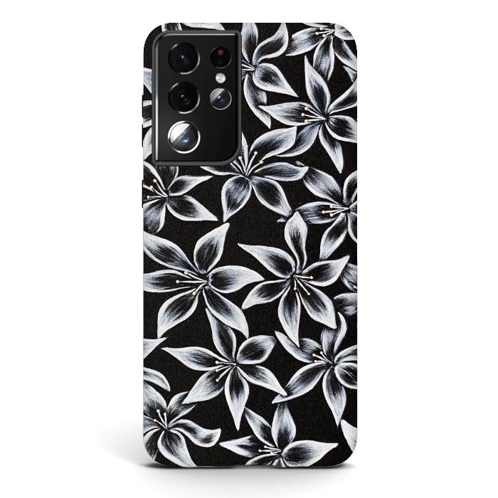 Galaxy S21 ultra StrongFit Black & White Lily by Denise Cassidy Wood