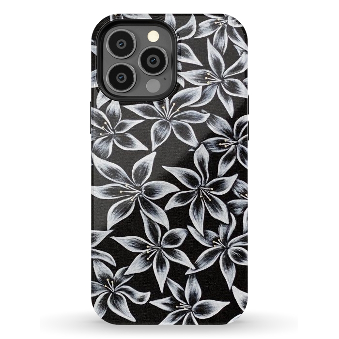 iPhone 13 Pro Max StrongFit Black & White Lily by Denise Cassidy Wood