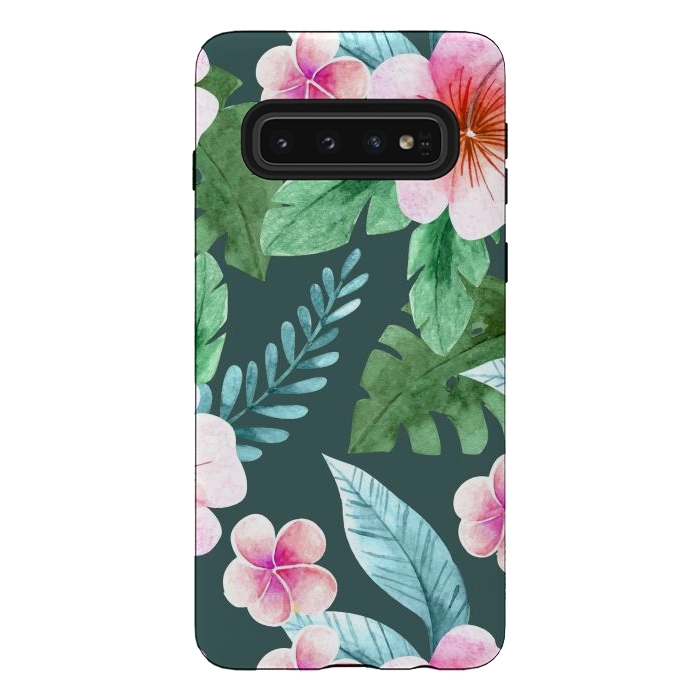 Galaxy S10 StrongFit Tropical Pink Floral by ArtsCase