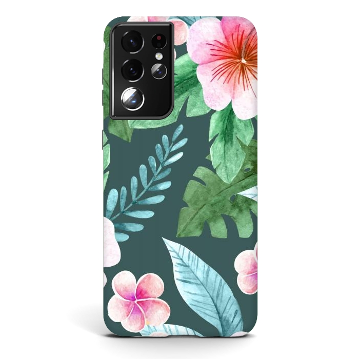 Galaxy S21 ultra StrongFit Tropical Pink Floral by ArtsCase