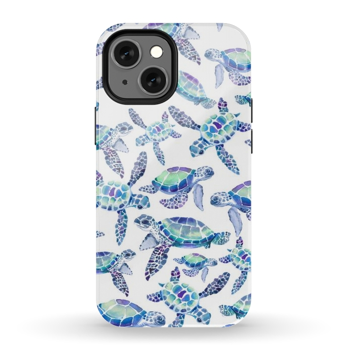 iPhone 12 mini StrongFit Turtles in Aqua and Blue by gingerlique