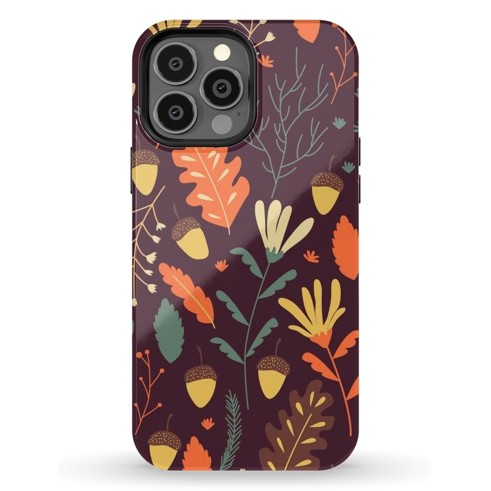 iPhone 13 Pro Max StrongFit Autumn Pattern With Red and Orange Leaves by ArtsCase