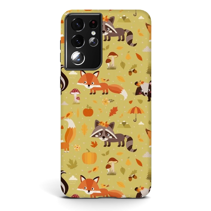 Galaxy S21 ultra StrongFit Red Fox And Raccoon In Autumn by ArtsCase
