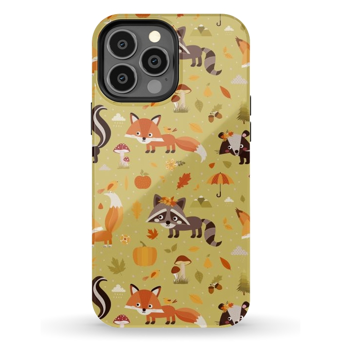 iPhone 13 Pro Max StrongFit Red Fox And Raccoon In Autumn by ArtsCase