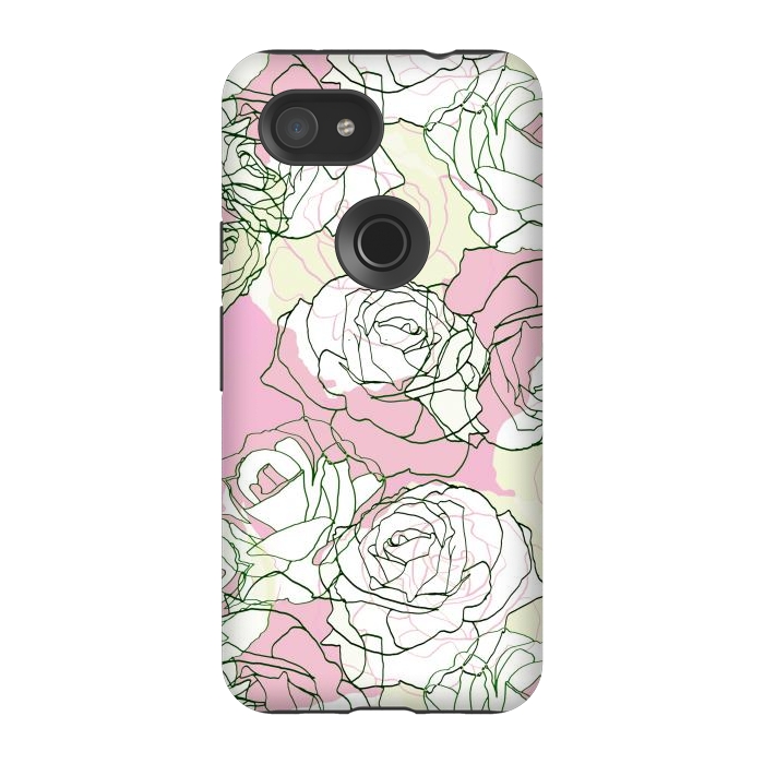 Pixel 3A StrongFit Pink beige line art roses by Oana 