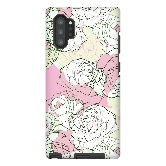 Galaxy Note 10 plus StrongFit Pink beige line art roses by Oana 